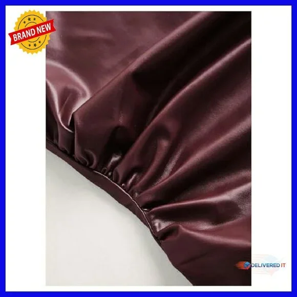 Off Shoulder PU Leather Tank Top Slim Fit Crop Y2K Clubwear - Picture 5 of 6